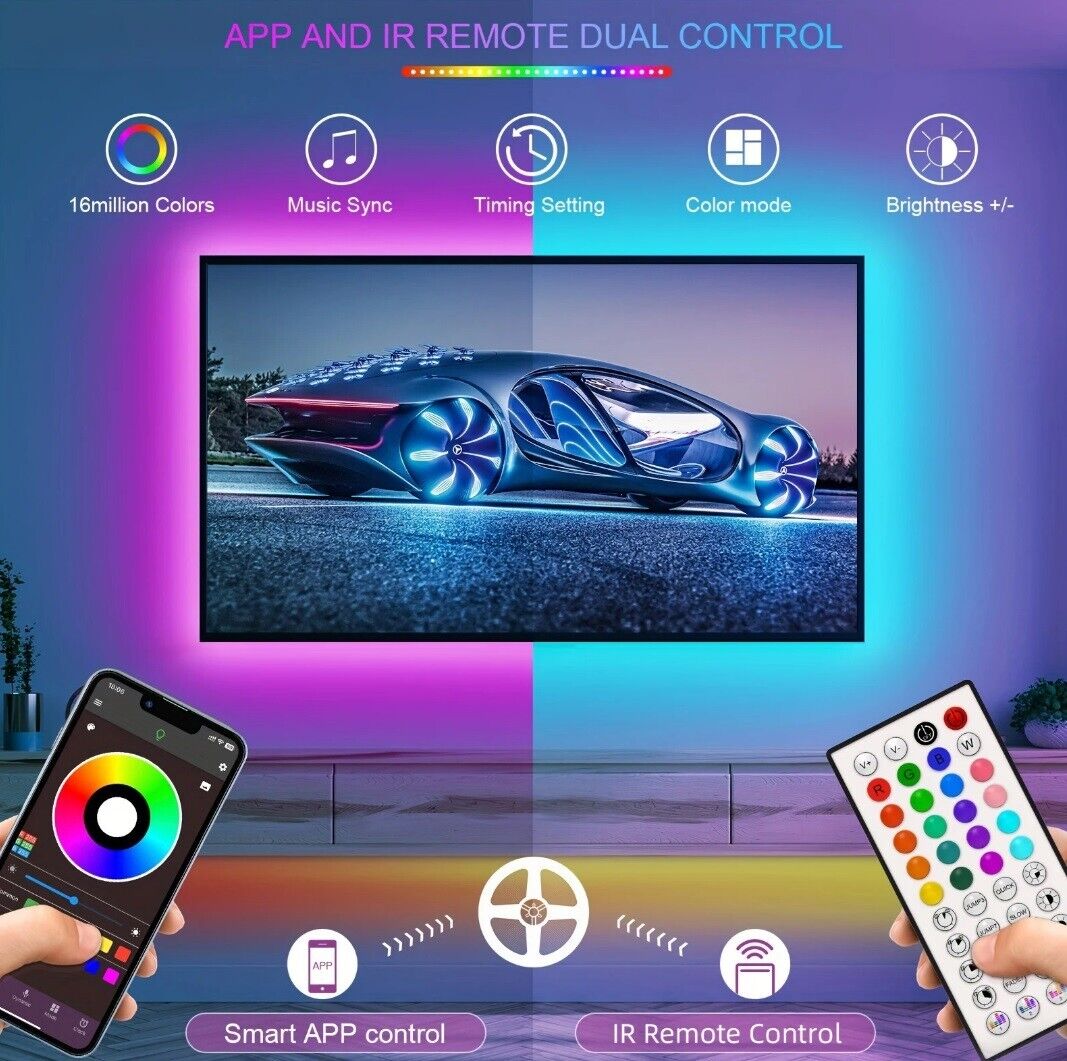 LED Strip APP Bluetooth 5050 RGB Lights 10/20m Colour Changing Tape Cabinet Kitchen TV UK