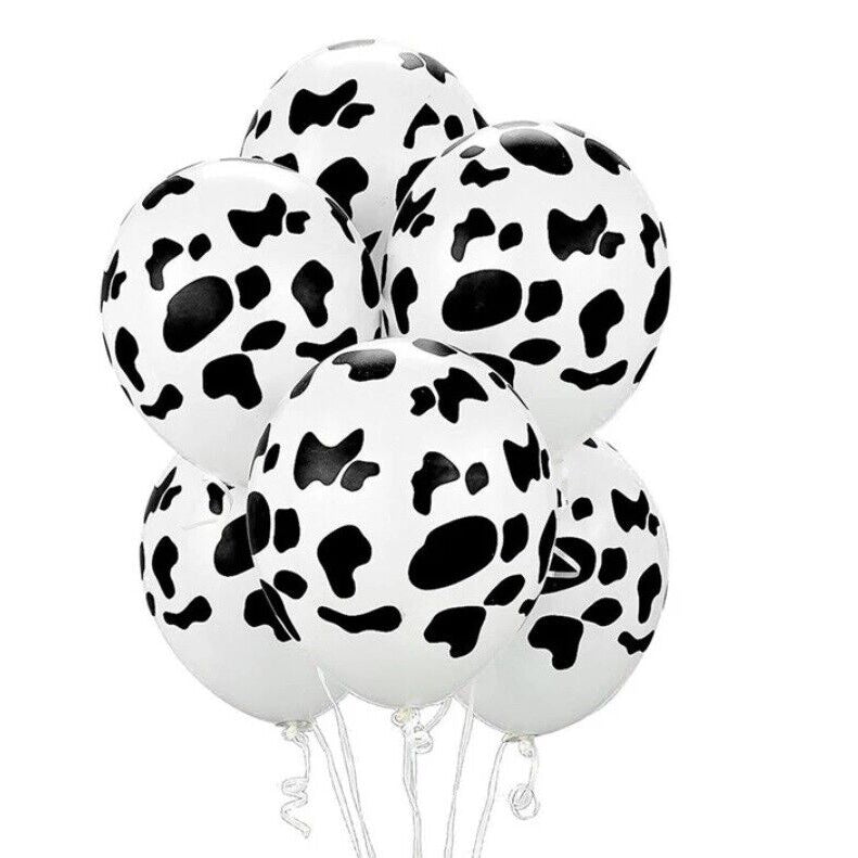 10 Black White Cow Spotted Printed Farm Animal Latex Balloon Party Decor 12"