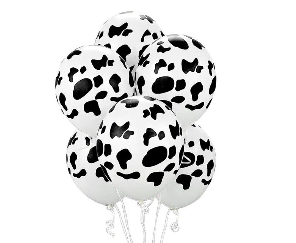 10 Black White Cow Spotted Printed Farm Animal Latex Balloon Party Decor 12