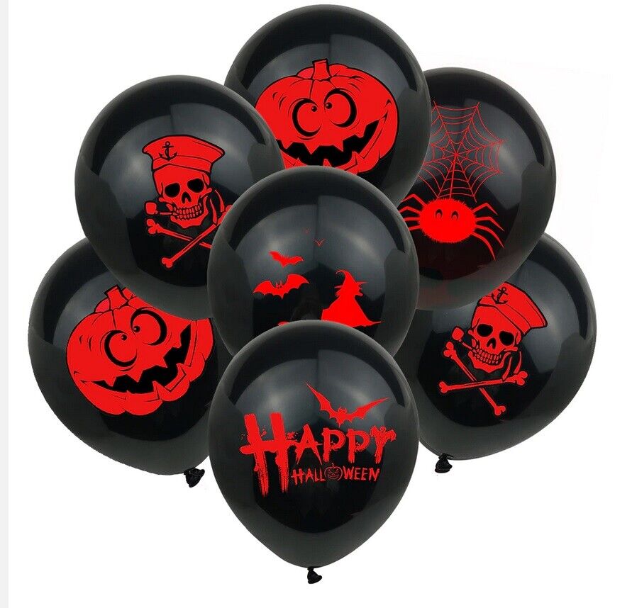 Halloween Balloons x 10 Black Orange Spooky Decorations Cobweb Pumpkin Party Fun