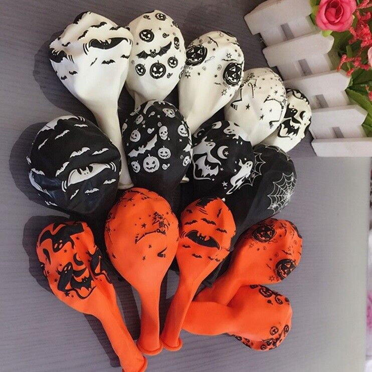 Halloween Balloons Black Orange Spooky Decorations Cobweb Pumpkin Party 12