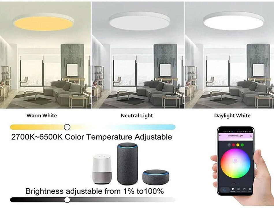 Smart LED Ceiling Light Lamp Colour Changing 30W Alexa Google Bluetooth WIFI RGB