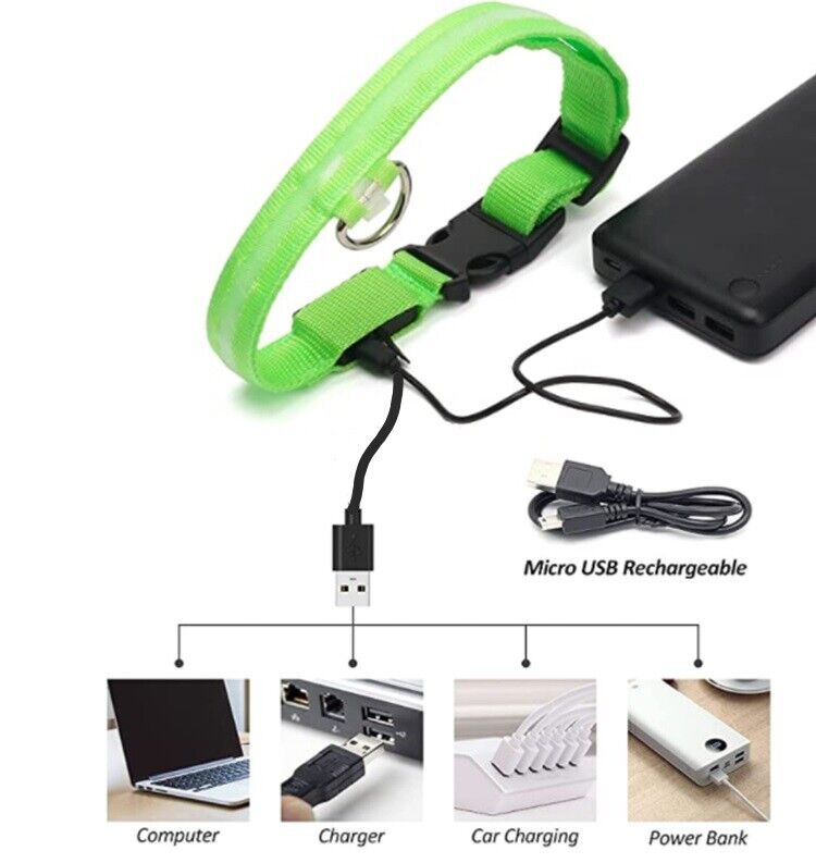 Pet Dog LED Collar Adjustable USB Rechargeable  Flashing Luminous Safe Night UK