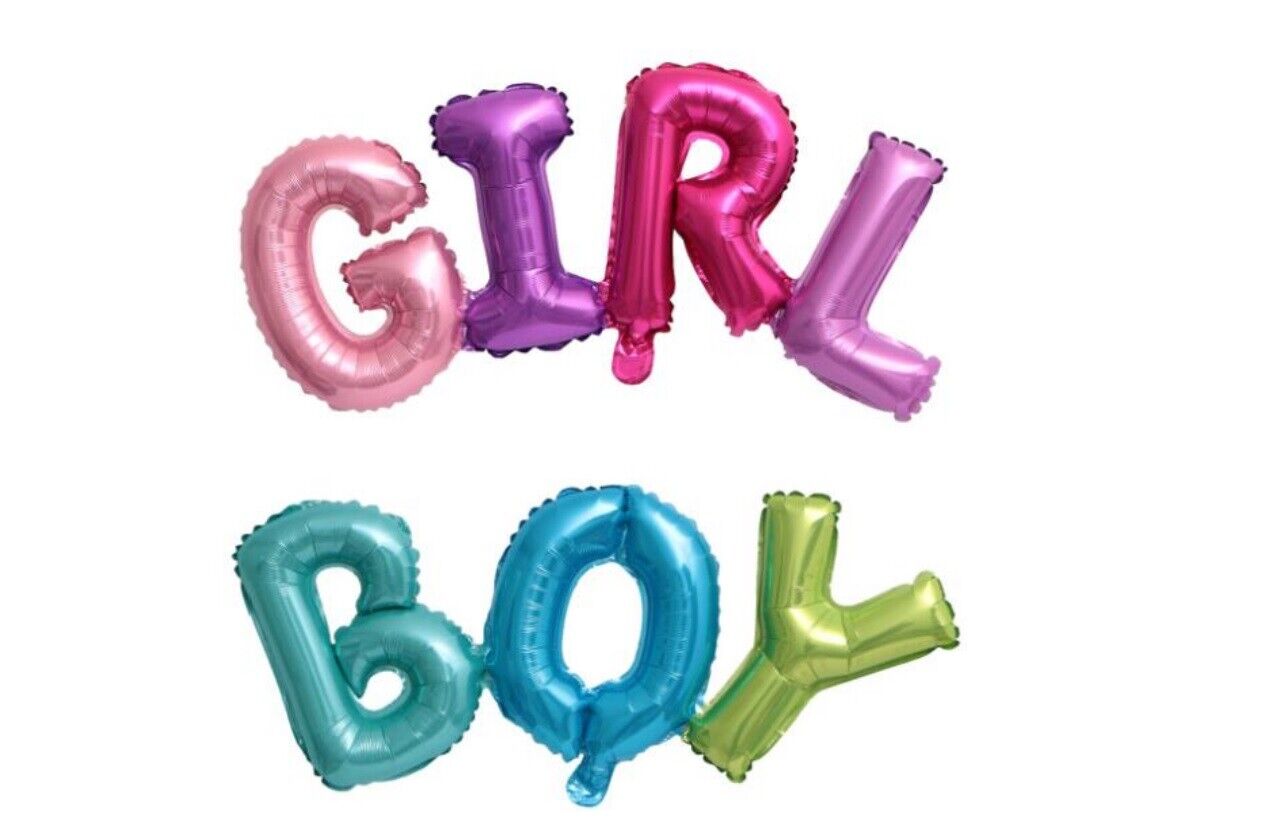 BOY GIRL Balloons Connected Letters Word Foil Baby Shower Fun Gender Reveal UK