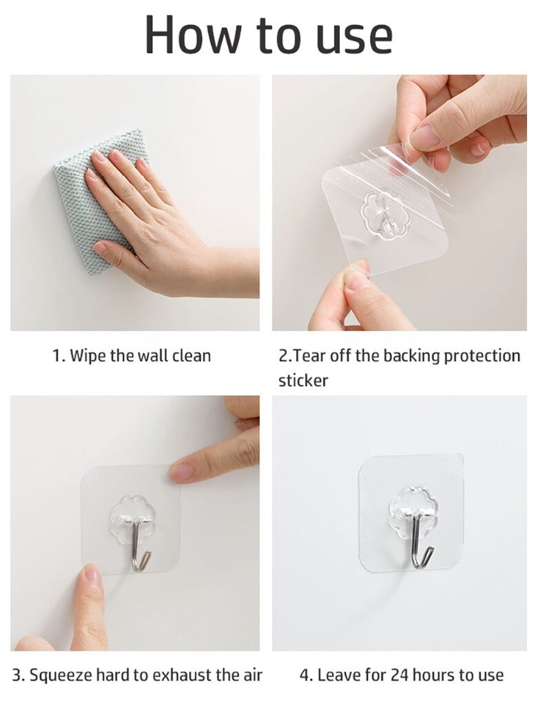 1-100 Coat Hooks Adhesive Strong Sticky Heavy Duty Wall Seamless Transparent