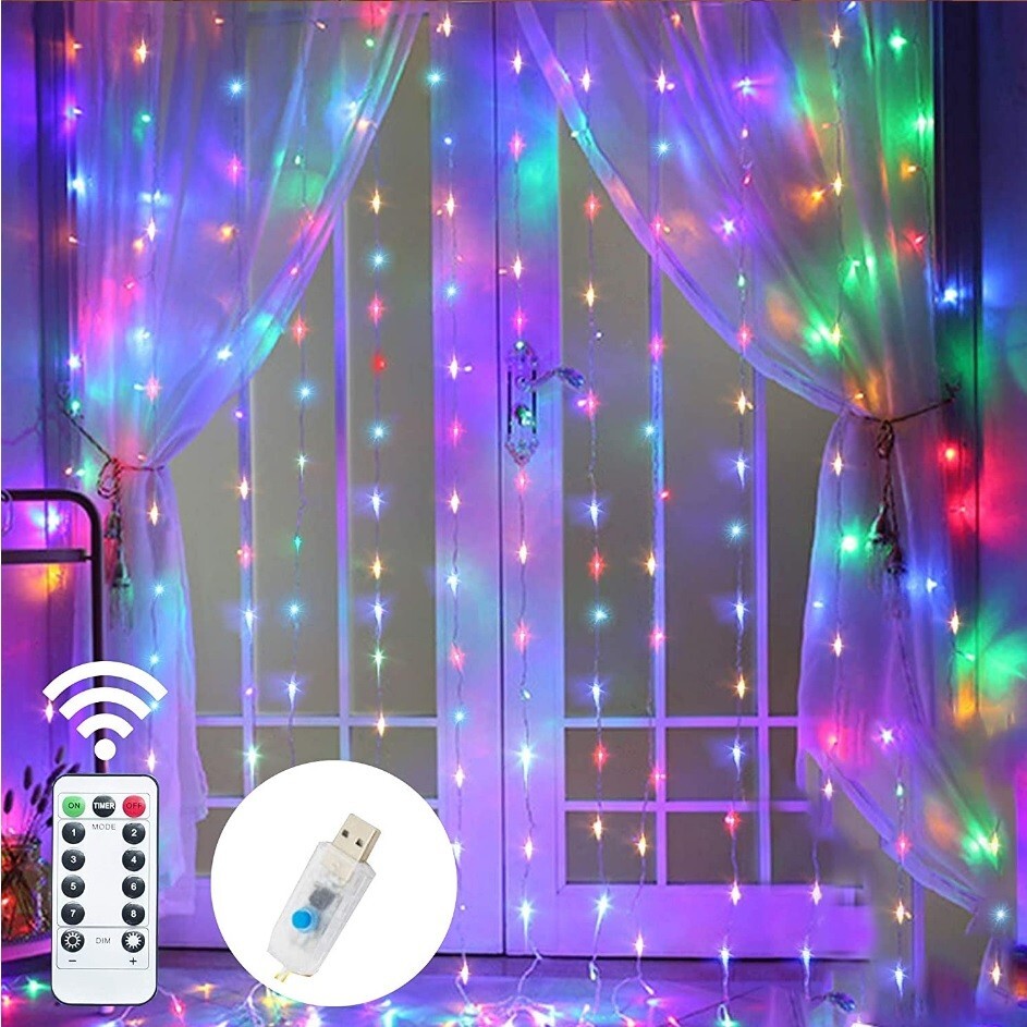 USB LED Window Curtain Fairy String Garden Lights Remote Copper Wire 3M XMAS UK