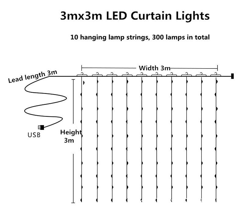 Curtain LED Lights 300 USB Window Fairy Remote Wire Warm White Wedding Xmas New