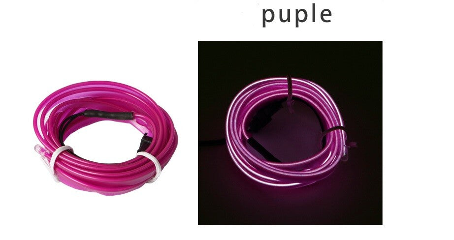 Car LED Strip Neon Rope EL Wire Flexible String Glow Light 5m DIY Lighting USB