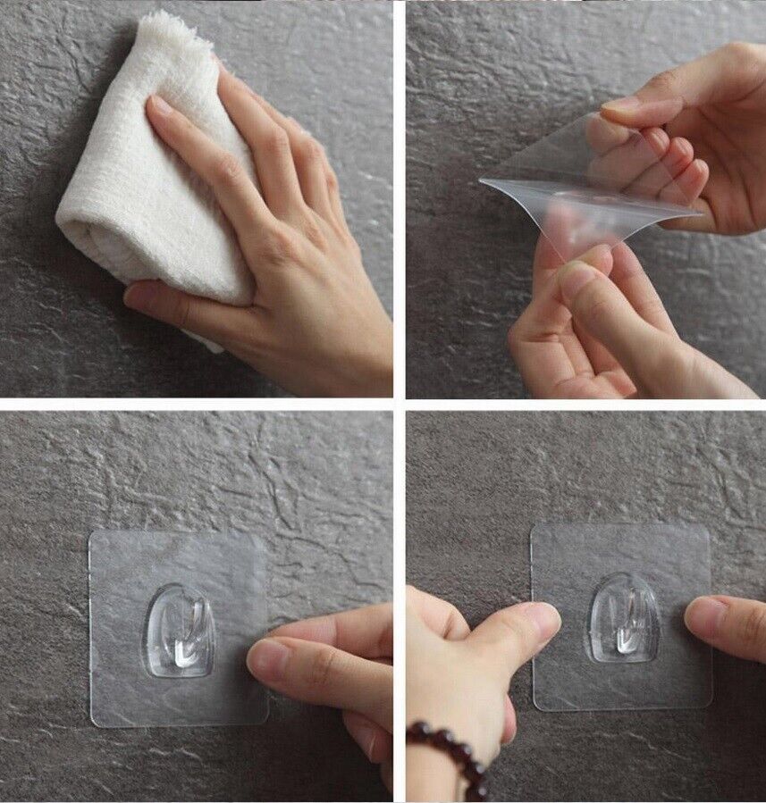 1-10 Coat Hooks Clear Strong Self Adhesive Door Wall Hangers Sticky Seamless