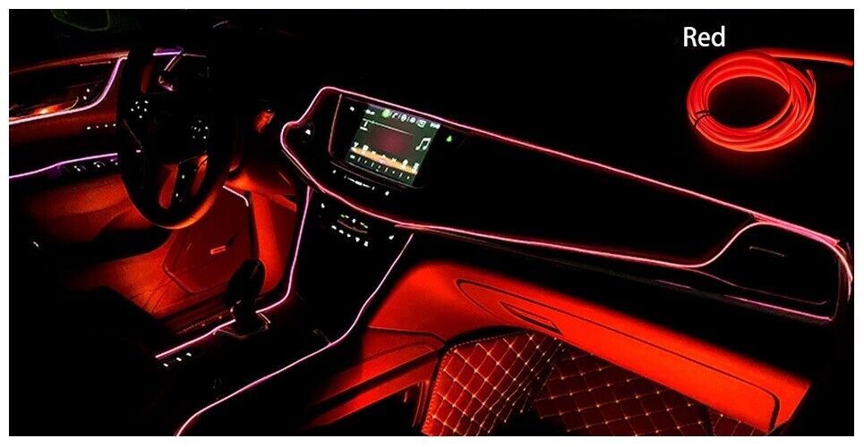 Car LED Strip Neon Rope EL Wire Flexible String Glow Light 5m DIY Lighting USB