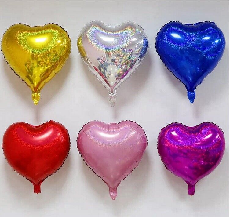 Heart 18” Balloons Foil 10 x Laser Shiny Helium Air Birthday Party Wedding Décor