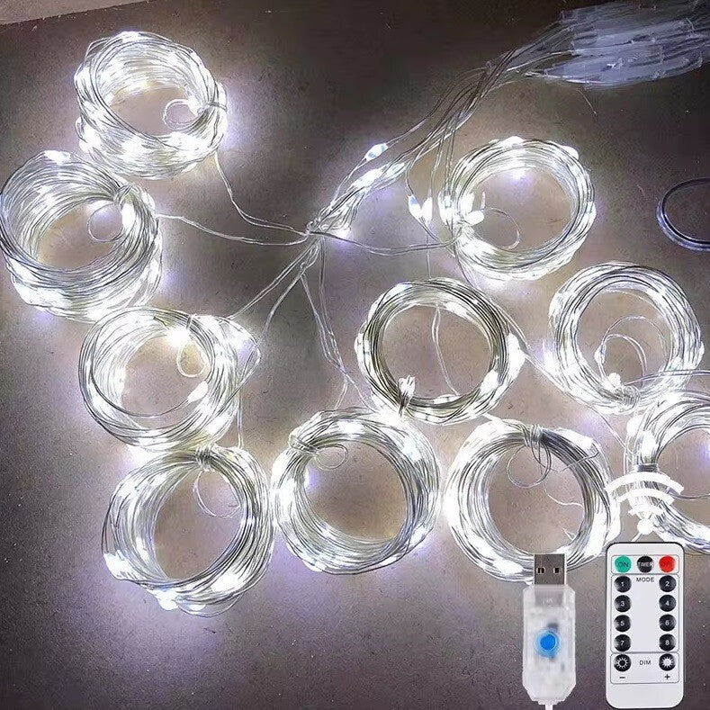 USB LED Window Curtain Fairy String Garden Lights Remote Copper Wire 3M XMAS UK