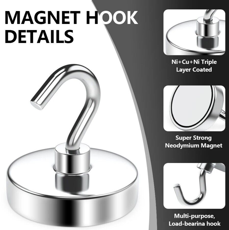 Magnetic Hooks Strong 10x Magnet Hanger Hold Neodymium Hook Heavy Duty Kitchen