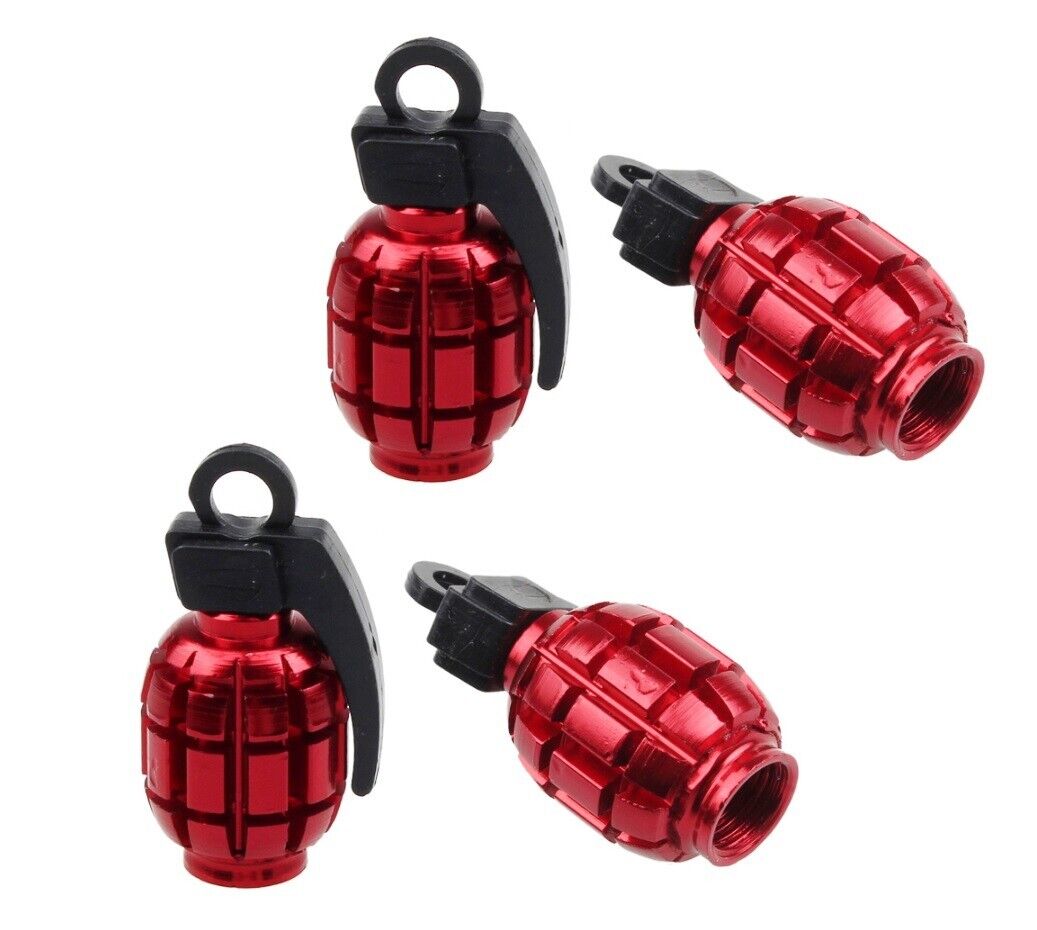 Tyre Valve Dust Caps Grenade Red Car Bike Motorcycle Alloy X 4 UK Seller