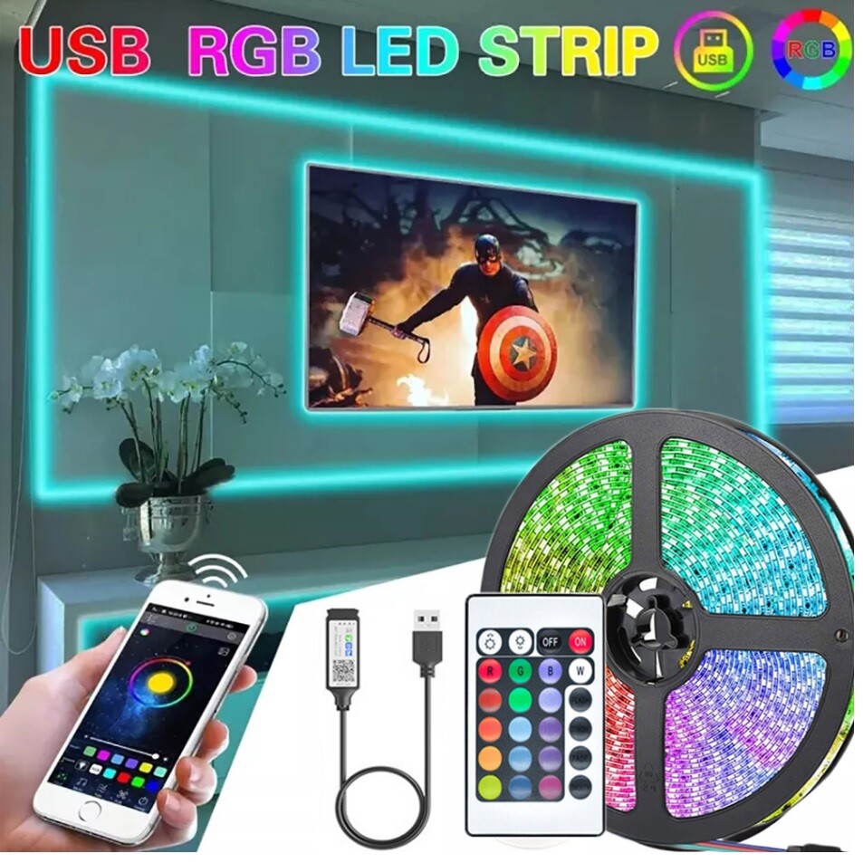 LED Strip Bluetooth APP Light RGB 5050 1- 5m Colour Changing Tape TV Kitchen