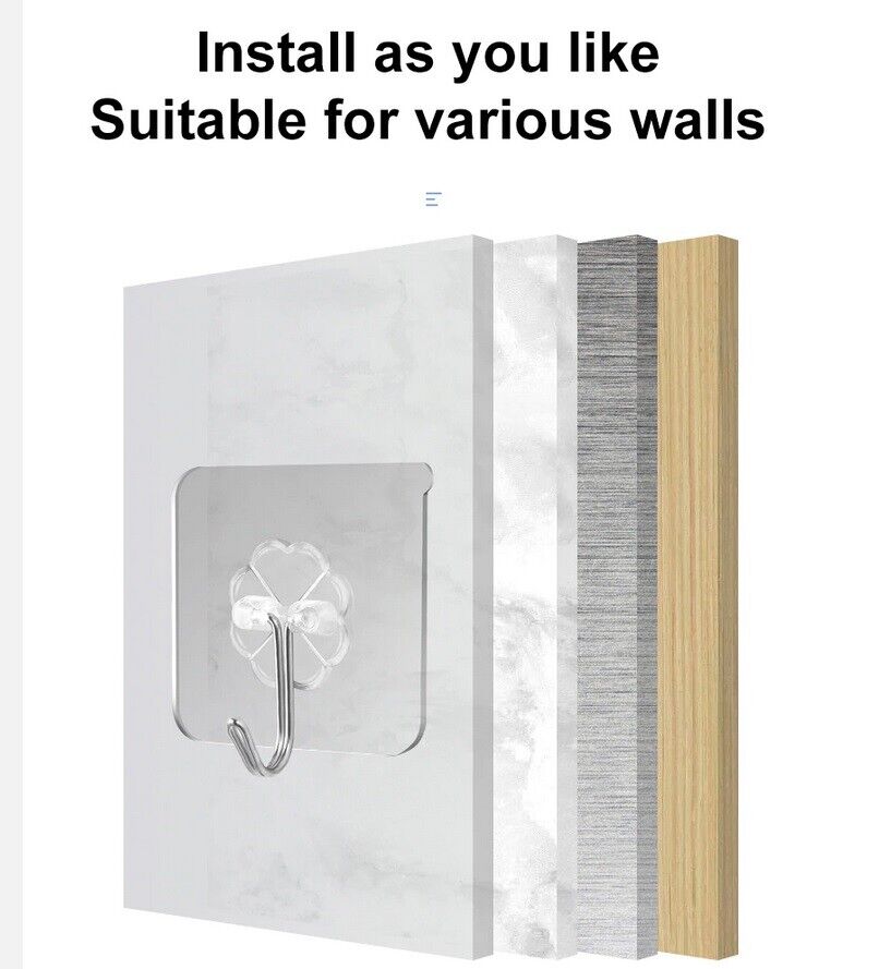 1-20 Hooks Self Adhesive Strong Sticky Heavy Duty Wall Seamless Transparent Hook