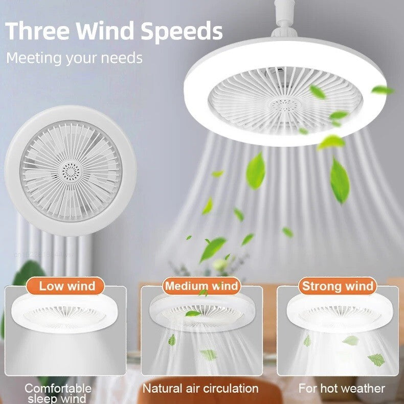 LED Fan Light Ceiling Adjustable Wind Speed Smart 3-in-1 Remote Control Bedroom Lamp