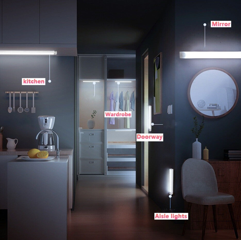 LED Wireless Rechargeable Light PIR Motion Sensor Strip Cabinet Closet Lamp DIY