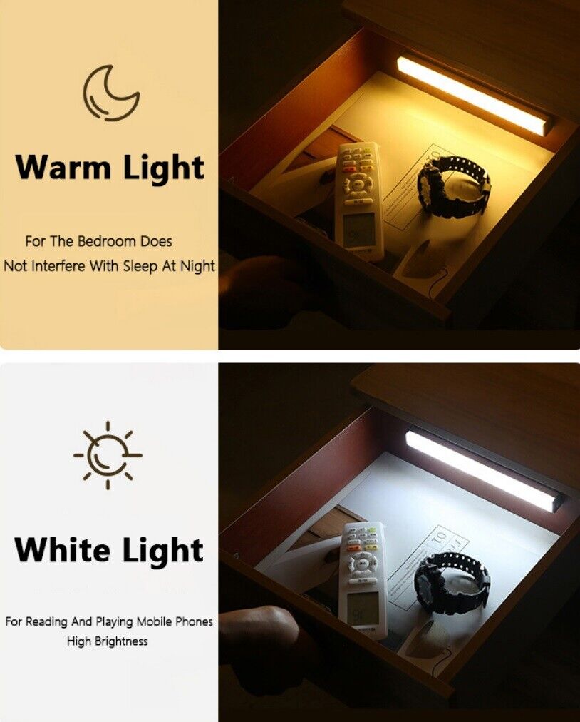LED Wireless Rechargeable Light PIR Motion Sensor Strip Cabinet Closet Lamp DIY