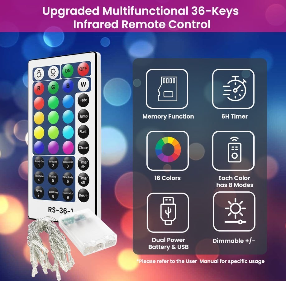 Battery Operated LED 16 Colours in One Fairy Lights Xmas String Party Wedding UK