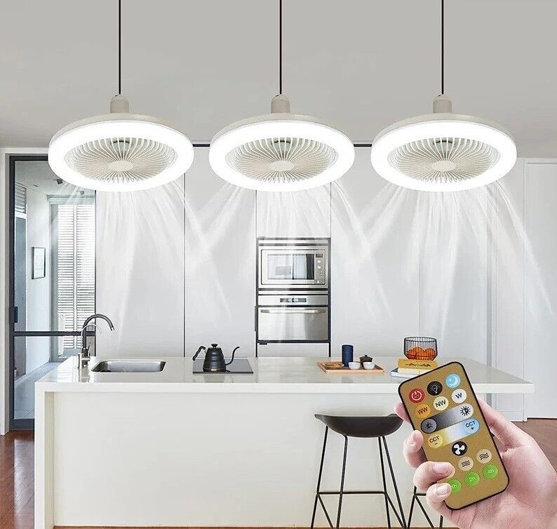 LED Fan Light Ceiling Adjustable Wind Speed Remote Control Bedroom Livingroom UK
