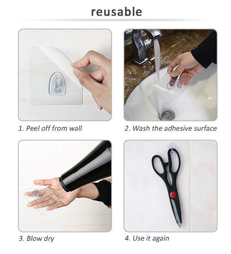10 Hooks Transparent Strong Self Adhesive Door Wall Hangers Sticky Seamless