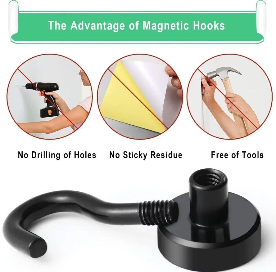 Magnetic Hooks Strong 10x Magnet Hanger Hold Neodymium Hook Heavy Duty Kitchen
