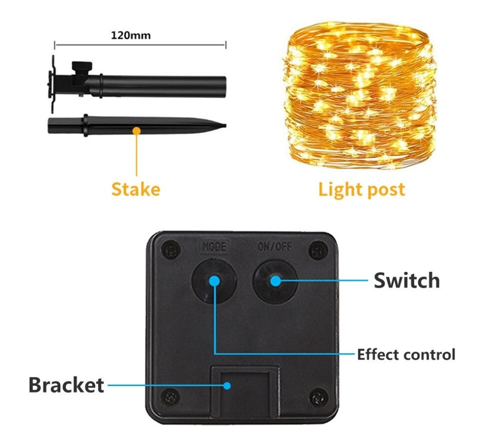 Solar LED Lights Waterproof Copper String Fairy Christmas Wedding Party Garden