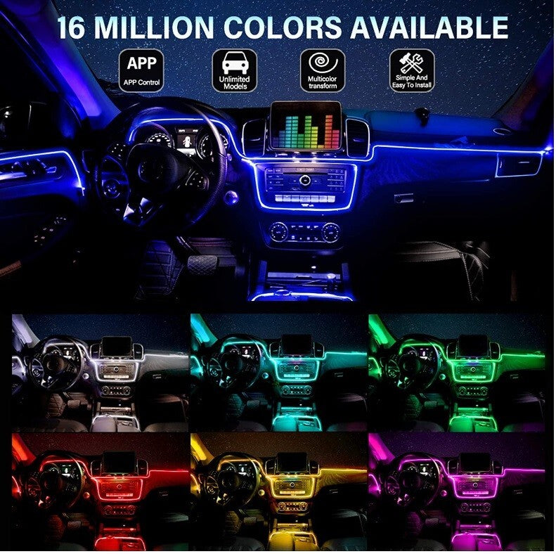Car LED Neon Lamp Interior 5m RGB Led Strip Light APP Control Optic Fiber Music
