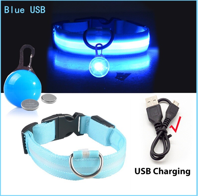 Pet Dog LED Collar Adjustable USB Rechargeable  Flashing Luminous Safe Night UK