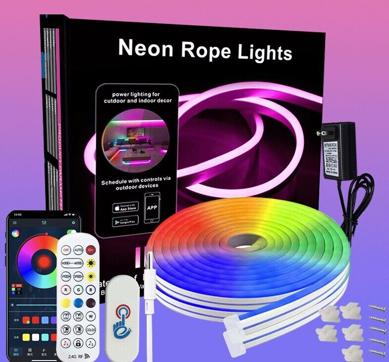 Neon LED Strip Rope Light RGB APP Remote Flexible Waterproof 3/5/10m UK Plug