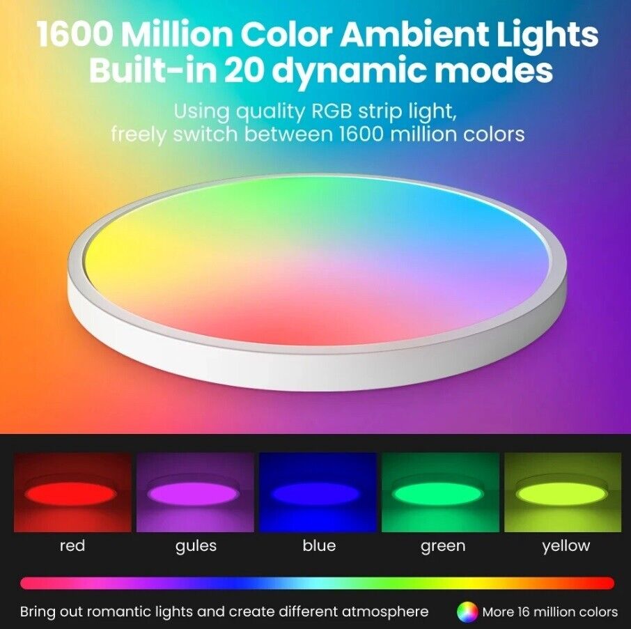 Smart LED Ceiling Light Lamp Colour Changing 30W Alexa Google Bluetooth WIFI RGB