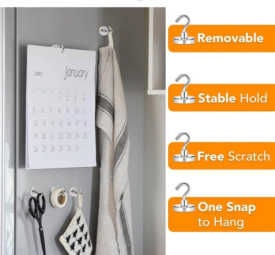 Magnetic Hooks Strong 10x Magnet Hanger Hold Neodymium Hook Heavy Duty Kitchen