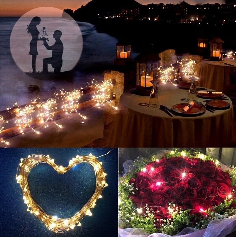 Solar LED Lights Waterproof Copper String Fairy Christmas Wedding Party Garden