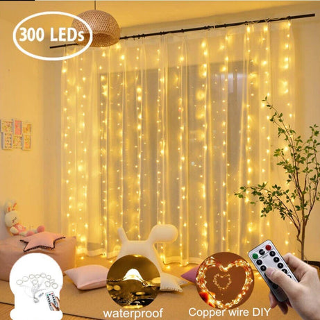 Curtain LED Lights 300 USB Window Fairy Remote Wire Warm White Wedding Xmas New
