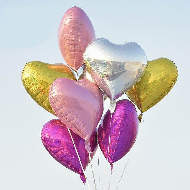 Heart 18” Balloons Foil 10 x Laser Shiny Helium Air Birthday Party Wedding Décor