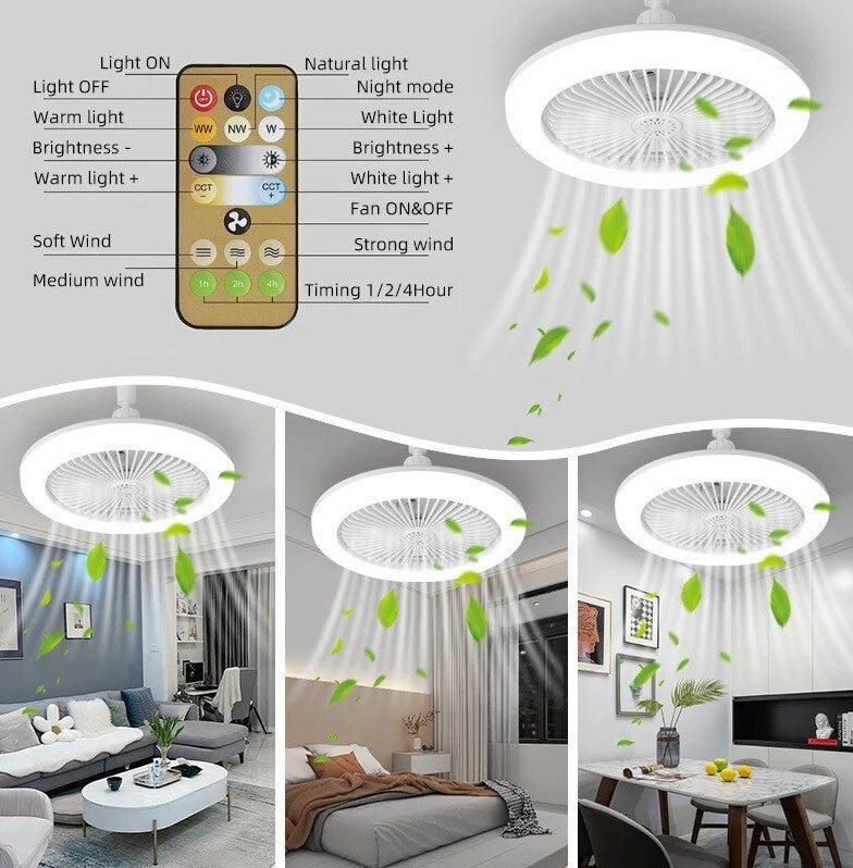 LED Fan Light Ceiling Adjustable Wind Speed Remote Control Bedroom Livingroom UK