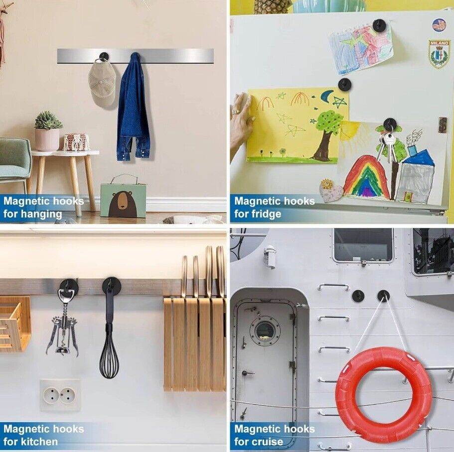 Magnetic Hooks Strong 10x Magnet Hanger Hold Neodymium Hook Heavy Duty Kitchen