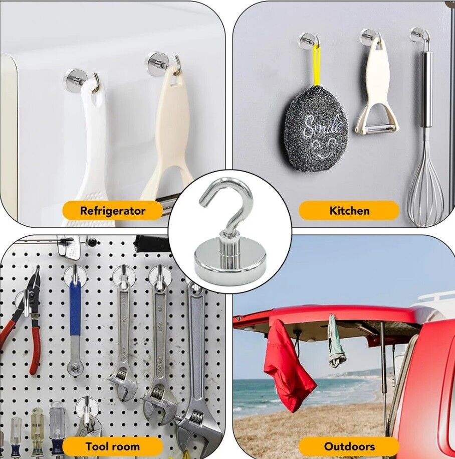 Magnetic Hooks Strong 10x Magnet Hanger Hold Neodymium Hook Heavy Duty Kitchen