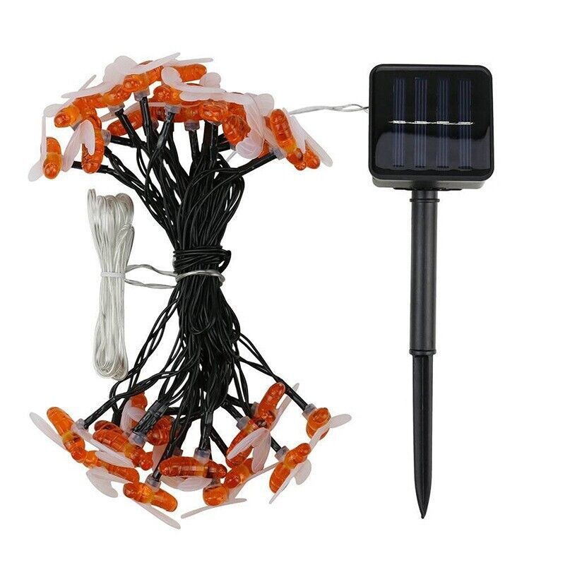 Honey Bee LED Shaped Solar Power 20 LED String Lights Garden Outdoor Waterproof