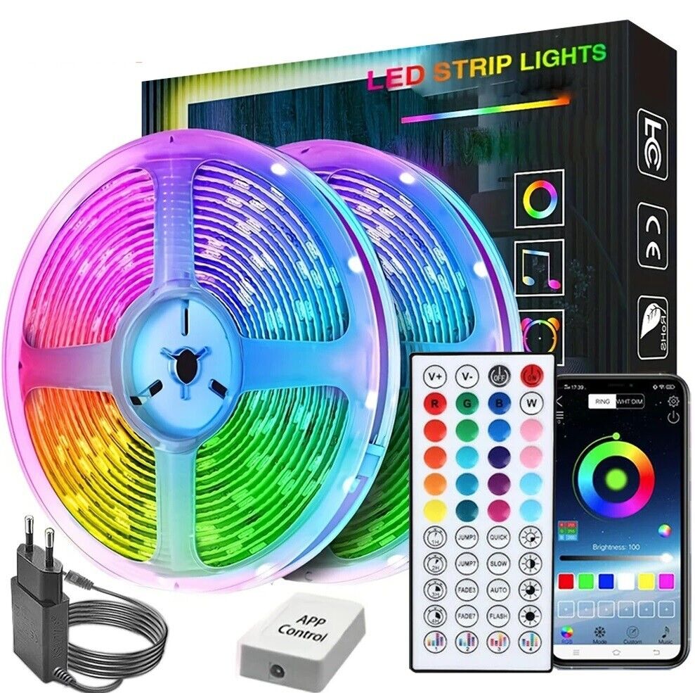 LED Strip APP Bluetooth 5050 RGB Lights 10/20m Colour Changing Tape Cabinet Kitchen TV UK