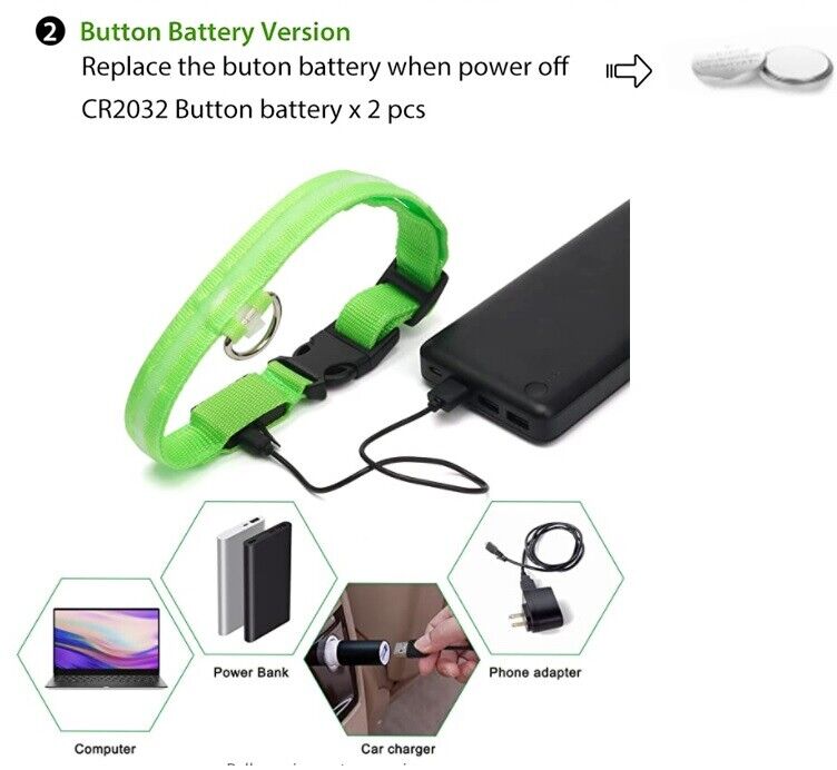 Pet Dog LED Collar Adjustable USB Rechargeable  Flashing Luminous Safe Night UK