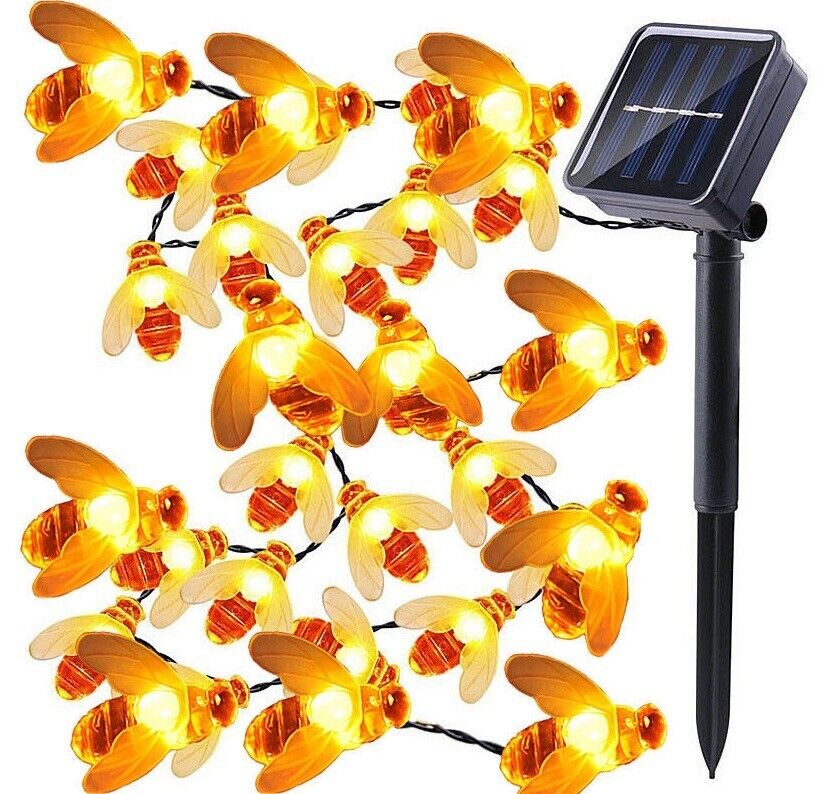 Honey Bee LED Shaped Solar Power 20 LED String Lights Garden Outdoor Waterproof