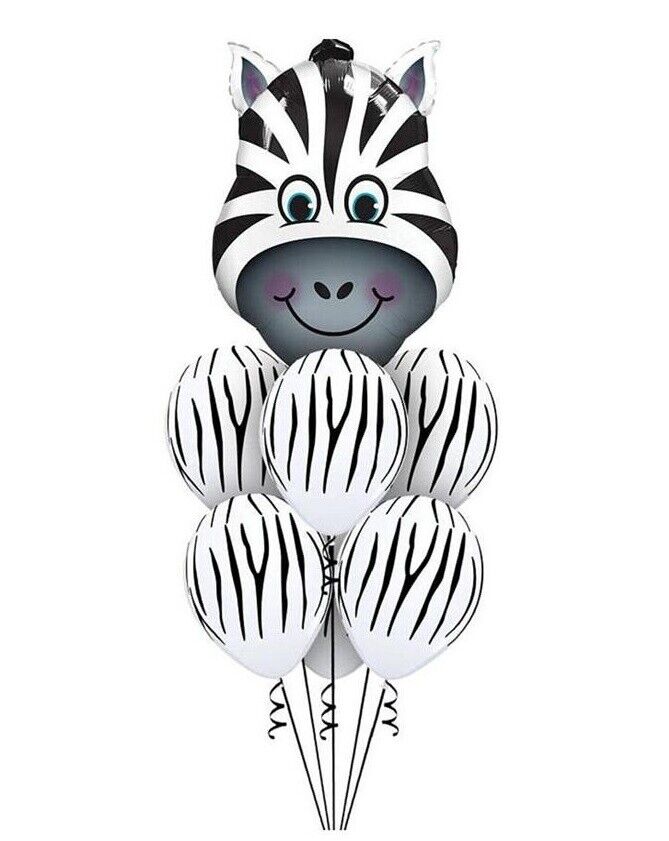 Zebra Jungle Balloons 7pcs Party Printed 12" Farm Animal Big Head Latex Fun