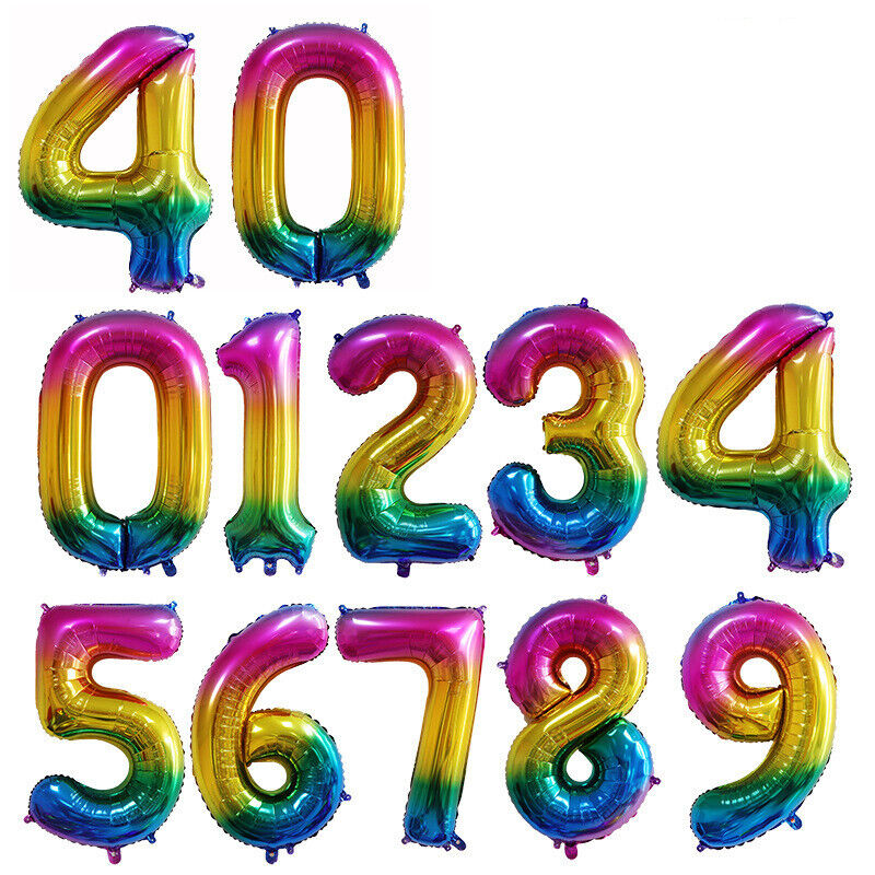 40" Number Balloons Rainbow Giant Foil  letter Air Helium Birthday Age Party Fun