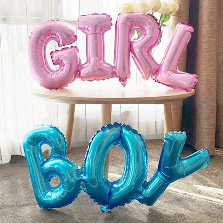 BOY GIRL Balloons Connected Letters Word Foil Baby Shower Air Gender Reveal Fun
