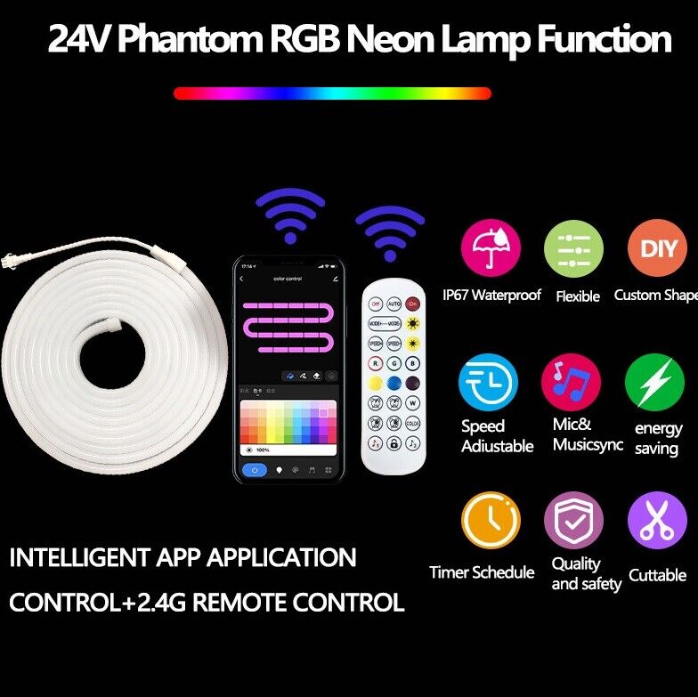 Neon LED Strip Rope Light RGB APP Remote Flexible Waterproof 3/5/10m UK Plug