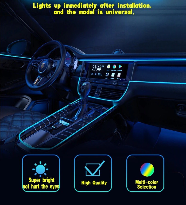 Car LED Strip Neon Rope EL Wire Flexible String Glow Light 5m DIY Lighting USB