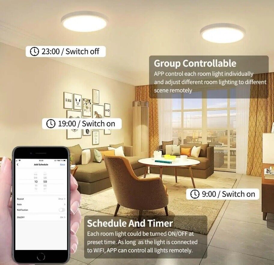 Smart LED Ceiling Light Lamp Colour Changing 30W Alexa Google Bluetooth WIFI RGB