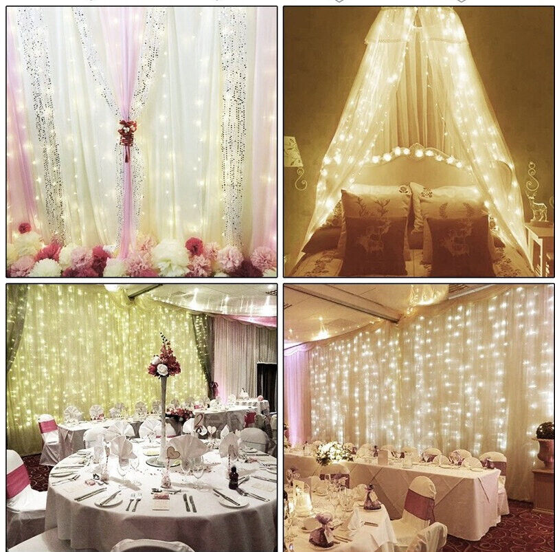 Curtain LED Lights 300 USB Window Fairy Remote Wire Warm White Wedding Xmas New